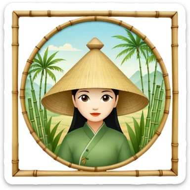 ​Cinematic Realistic Traditional Vietnamese Nón Lá, depicted as a delicately crafted conical hat made of bamboo and palm leaves with subtle texture and natural wear, set against a serene rural backdrop bathed in warm, soft sunlight, evoking authentic cultural heritage, sticker