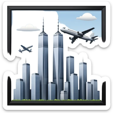 the twin towersw with an airplane  sticker