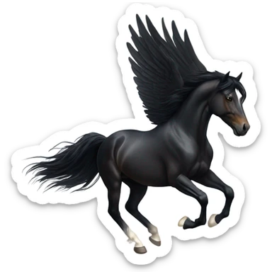 Realistic Running black horse long hair with long wings  sticker