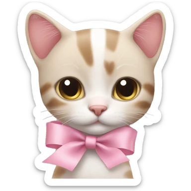 cat with cute baby pink ribbon on one ear sticker