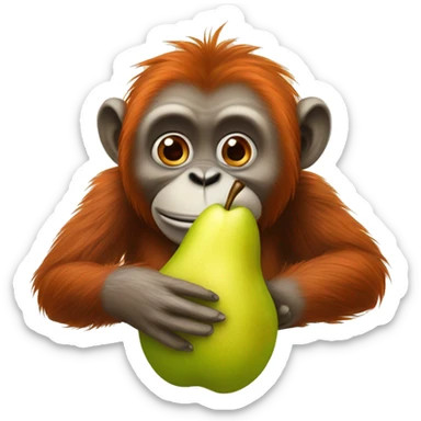 Orang utan holds one pear sticker