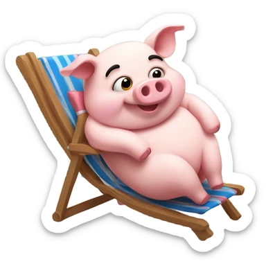 Rich happy pig lying on the deckchair sticker