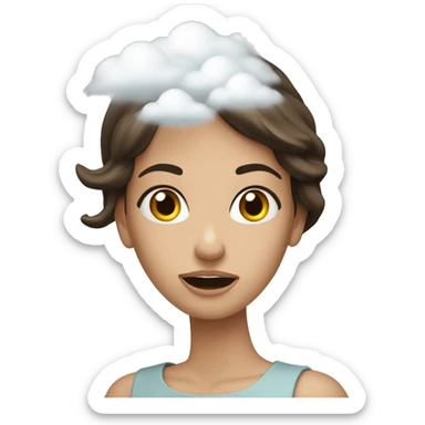 white brunette woman who dropped it came out of her mouth with a cloud above it symbolizing thought sticker