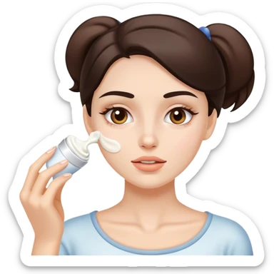 white brunette girl applying cream on face sticker