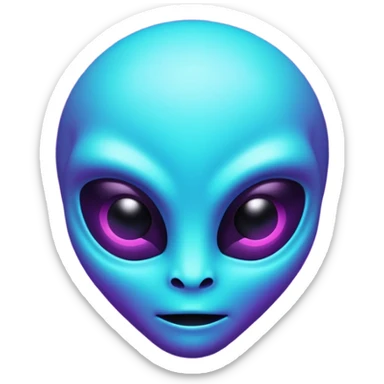 futuristic glowing pixel game alien emoji face, purple and cyan neon light, dark background sticker