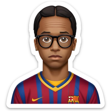 Travis Scott in black glasses and Barcelona jersey sticker