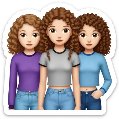 3 white girls, all of off this with brown hair but one whit straight one whit curly and one whit very curly(aesthetic)and chic clothes y2k, this girl have around 14 years sticker