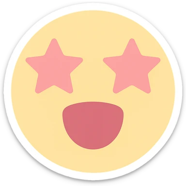 cute emoji, round face, star eyes, open mouth, excited, pastel yellow and pink sticker