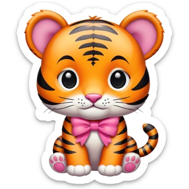cute baby tiger with pink bow sticker