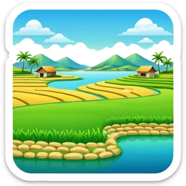 Make an emoji of a landscape with the sea and rice fields sticker