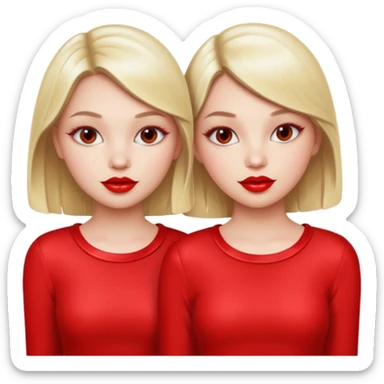 twin girls with shiny red lipgloss sticker
