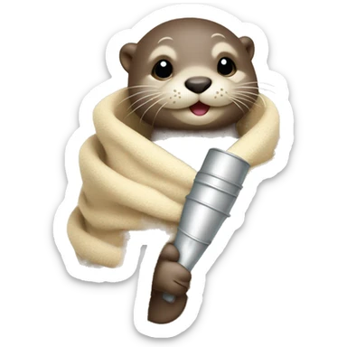 cute baby otter wrapped in blanket with dummy and prosecco flute  sticker