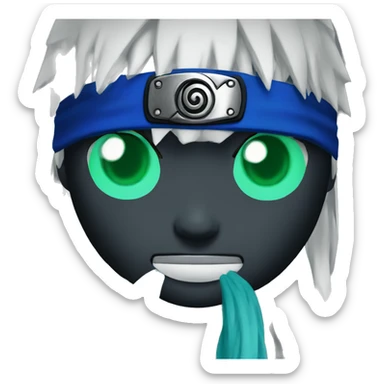 naruto character with extreme long bright blue hair, head band and green sharingan eyes sticker