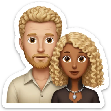 A white man with a blonde beard and a tan woman with curly hair with a Doberman  sticker