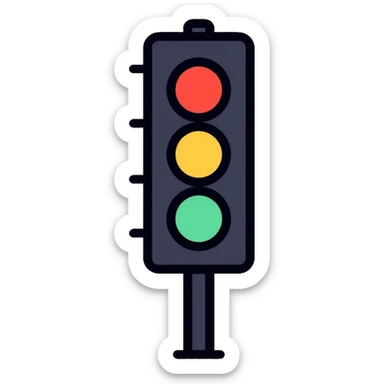 traffic light with red light illuminated, stop signal sticker