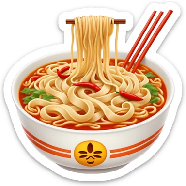 Shaanxi Biangbiang extra-wide belt noodles, simplified emoji style with bold outlines and bright colors, cartoon style thick long noodle sticker