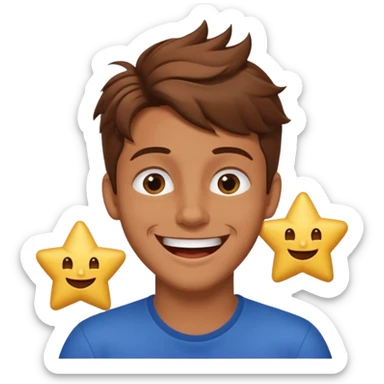 Color de piel moreno los ojos ke sean de estrella riéndose y pelo café hombre  el pelo asialado🤩 sticker