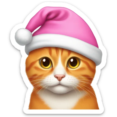 Orange cat wearing a pink Santa hat sticker