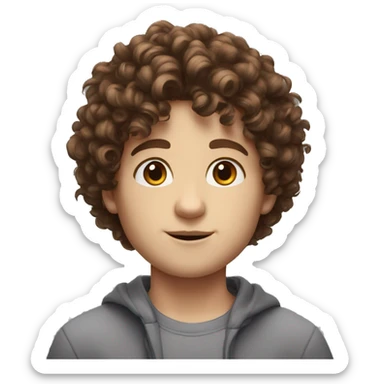realistic boy in 4k, curly hair white skin and brown eyes sticker