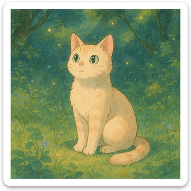 a cat, ghibli style illustration sticker