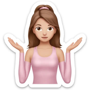 brown hair girl wearing light pink pilates clothes, silk beautiful medium hair and brown eyes sticker