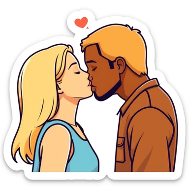 blonde girl kissing brown man sticker