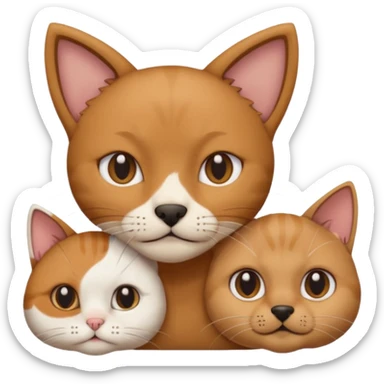 emoji of a head split vertically, left half is a cat, right half is a dog, clear division, cute expression sticker
