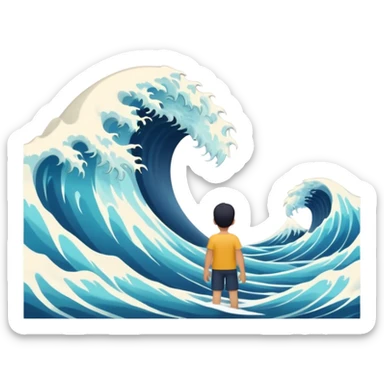 Gigantic tsunami ocean waves and tiny person  sticker