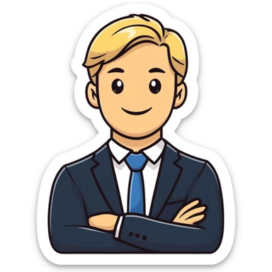 Oleg Tinkov, smiling, blond hair, business casual sticker
