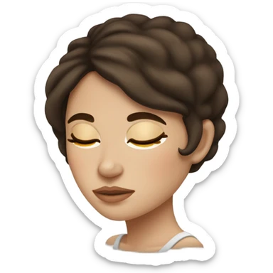 Brunette girl  sleeping with freackles on her face sticker