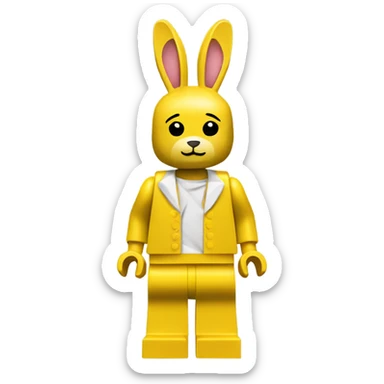 Yellow basic lego human full body wearing rabbit costume sticker