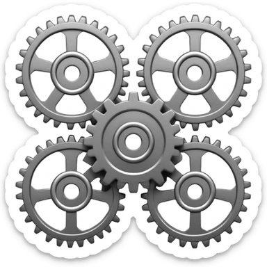 card back emoji style greyscale, mesmerizing abstract machine, interlocking gears rotating wheels synchronized pistons, cohesive working mechanism sticker