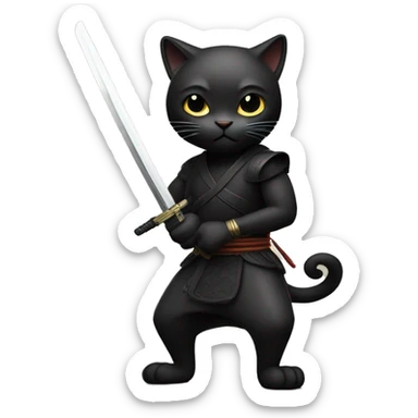 black humanoid cat with a katana in his hands in a stance sticker