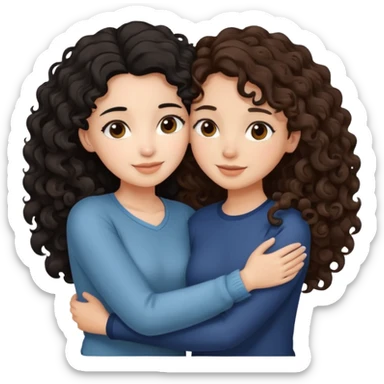 duas meninas lindas uma de cabelo encaracolado e preto e a outra de cabelo castanho ondulado, a darem um abraço de amizade sticker
