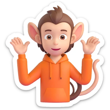 a cheerful boy with monkey tail and ears, showing stimming behavior like hand-flapping, gentle and inclusive vibe sticker