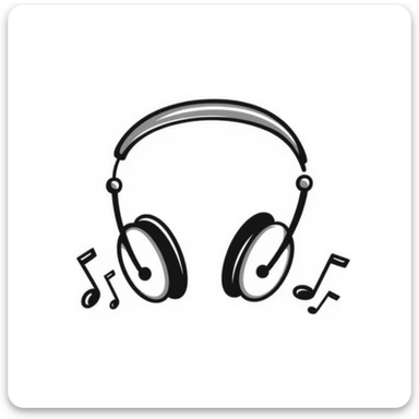 Hand-drawn sketch of DJ headphones with music waves sticker