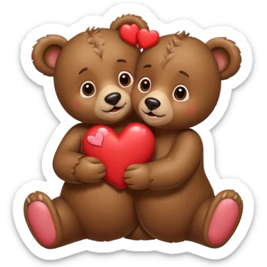 female bear with bow on her head and male bear hugging, couple, surrounded by hearts, playful and loving, cute sticker