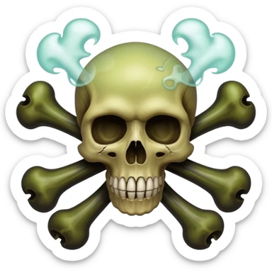 a poisonous cloud of gas, dark swamp color, with an image of a skull and two crossed bones behind the skull sticker