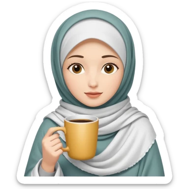 Beyaz kedi hijap bayan elinde kahve ve battaniyesi sticker