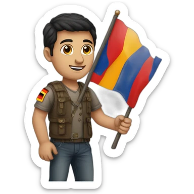 Armenian guy with the german flag at the hand sticker