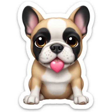 French bulldog with black body and ears and tan paws and belly with heart eyes sticker