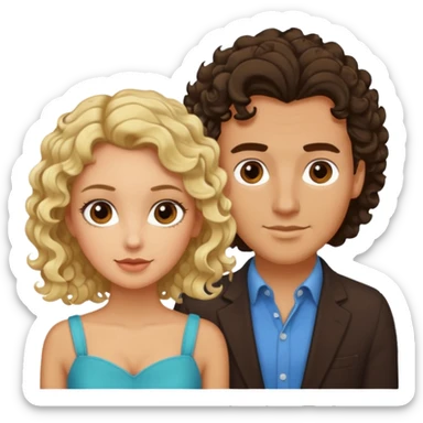 flirty couples. The man dark brown quiffed hair and the woman has shoulder length blond curls sticker