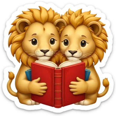 2 Lions hug + flower + book sticker