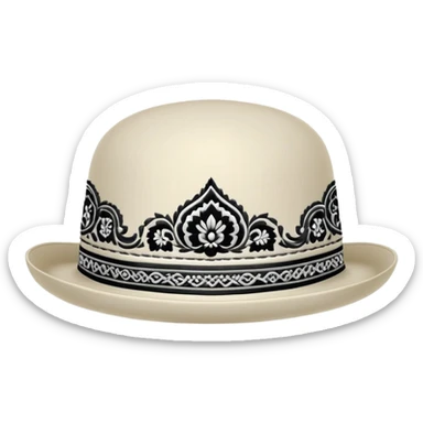 Uzbek traditional doppa hat with ornate black and white embroidery pattern sticker