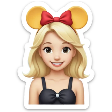 Blonde girl wearing Mickey ears standing near ocean  sticker