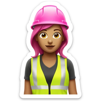 girl with burgundy hair wearing pink hard hat and pink hi vis vest sticker