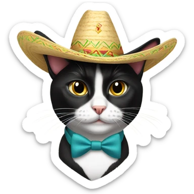 Tuxedo cat wearing a sombrero sticker