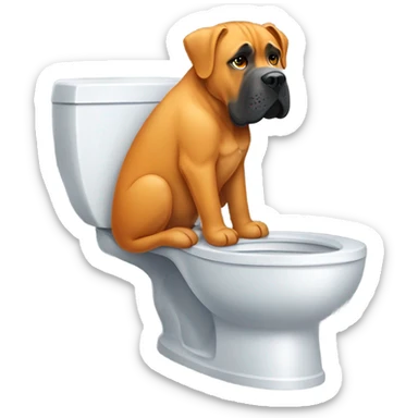An orange-colored Cane Corso reading the news while using the toilet. sticker