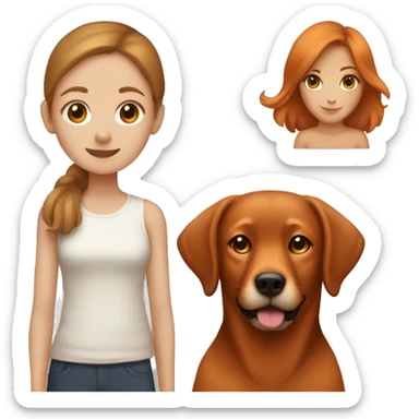 Fox red lab and girl with brown hair  sticker