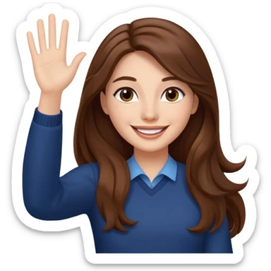 long lenght hair brown and say hi with hand sticker